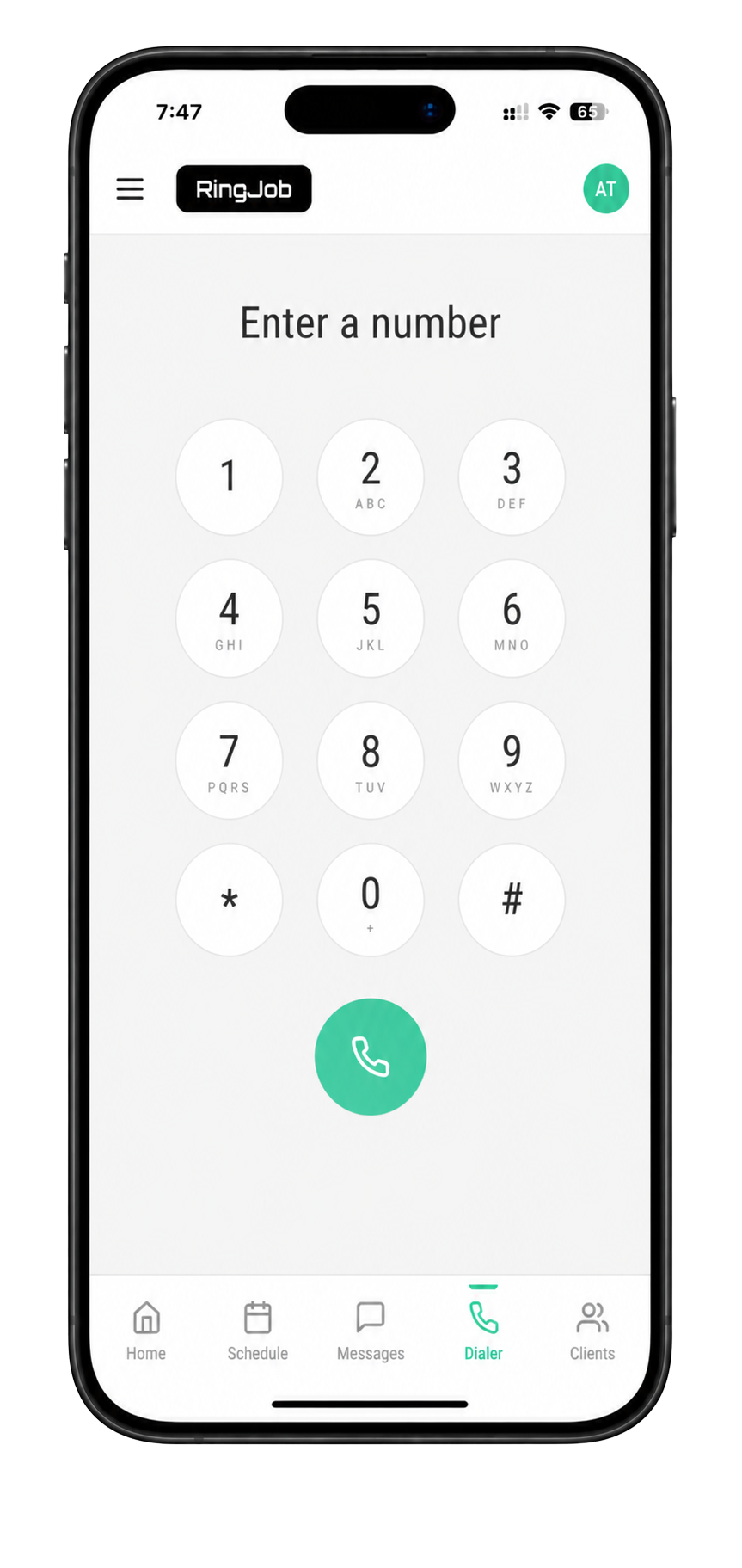 RingJob built-in app dialer for call masking, logging, and customer communication
